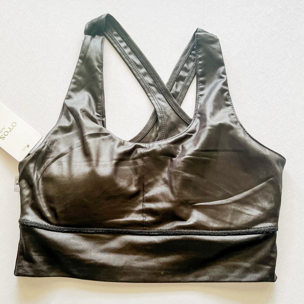 OTOS Active Medium Women's Padded Sports Bra Cross Straps Wide Band Silver Sheen